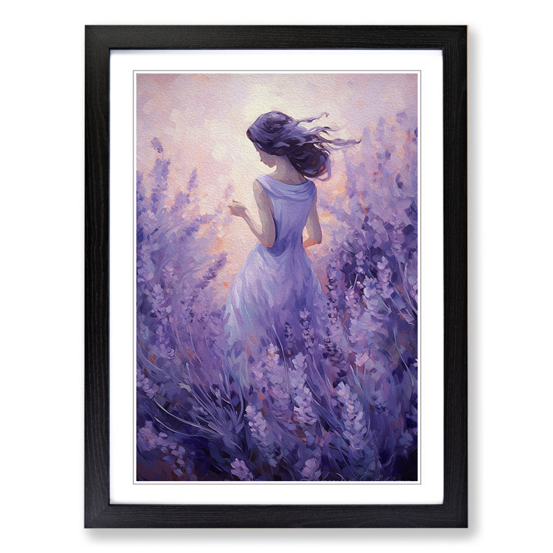 Lavender Flower Impressionism No.2 - Framed Print, 34cm H x 25cm W x 2cm D, Black