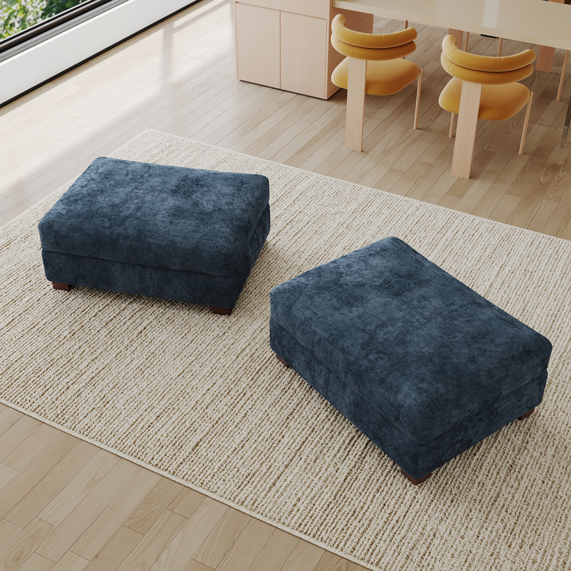Repose-pieds rembourré rectangulaire en chenille bleu, partie modulaire pour canapé modulaire, Bleu
