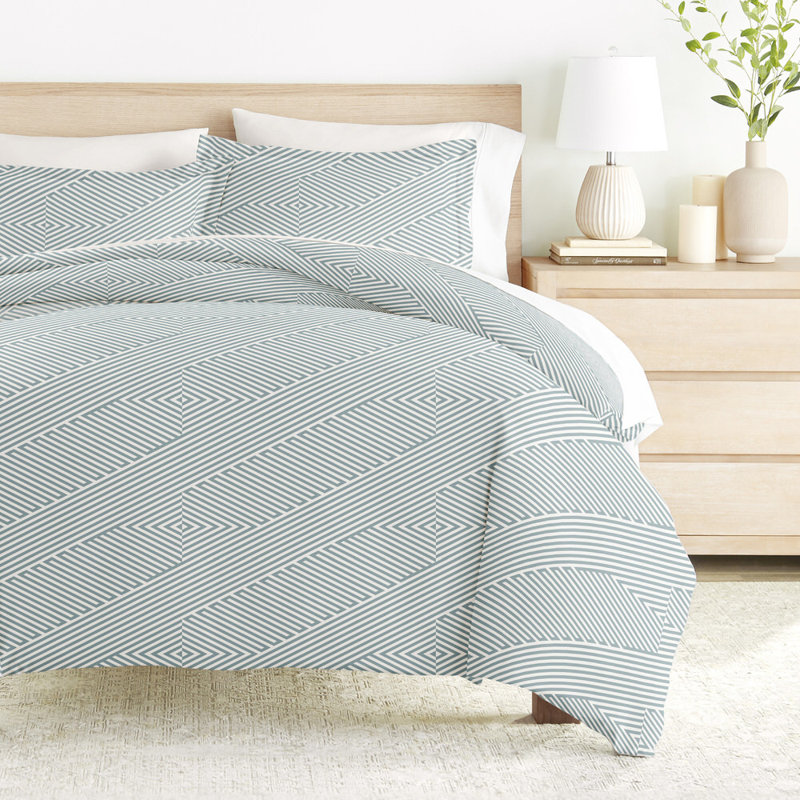 Light Blue Geometric Microfiber Twin/Twin XL Duvet Cover Set