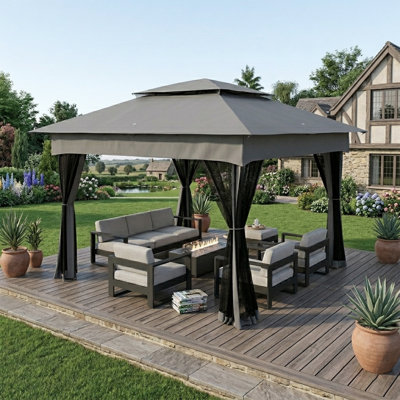 11' X 11' Pop Up Outdoor Gazebo Patio Gazebo Removable Zipper Netting Instant Event Tent W/ 114 Square Feet With Shade And Carry Bag For Backyard Garden Light Gray