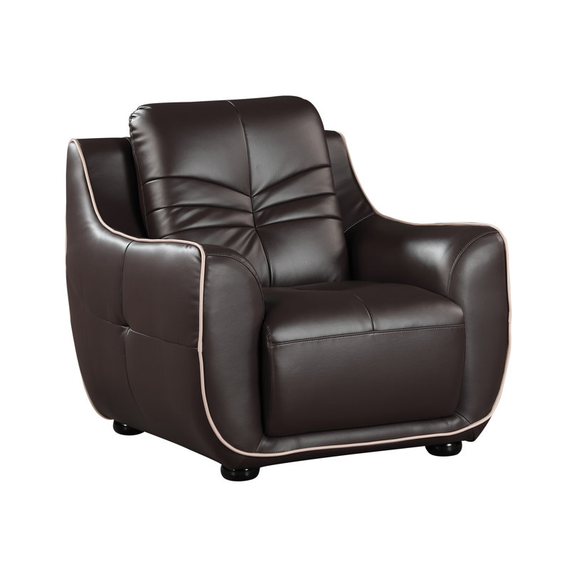 Fauteuil en cuir, brun, repose-pieds rembourré de mousse, profondeur 39 po x largeur 36 po, 78 lb, 48 po, 40 po, 42 po