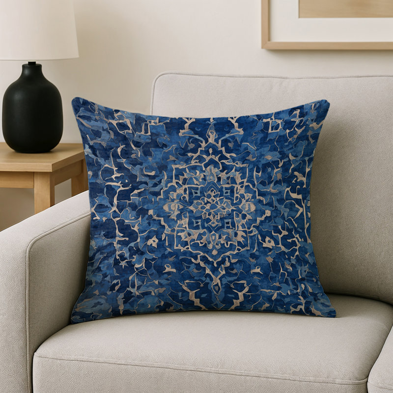 Coussin décoratif intérieur / extérieur gris Modern Modern, Bleu oriental 2, Carré 20 po