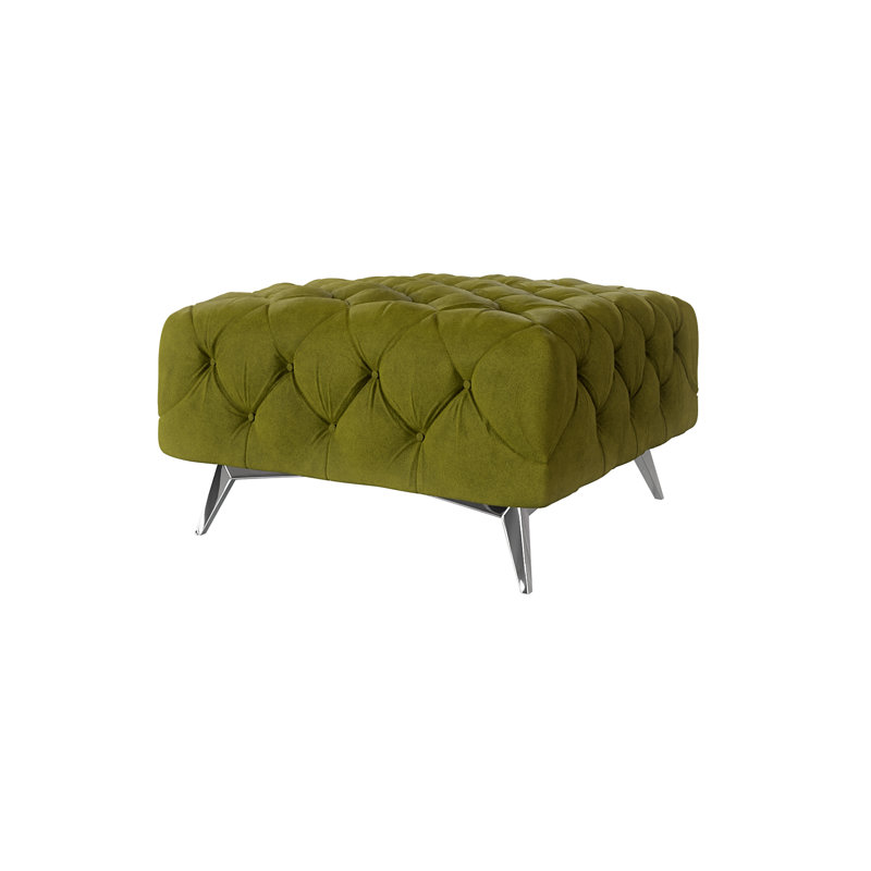 Footstool Bixby Chesterfield with button stitching and Silver Metal Feet, Olive