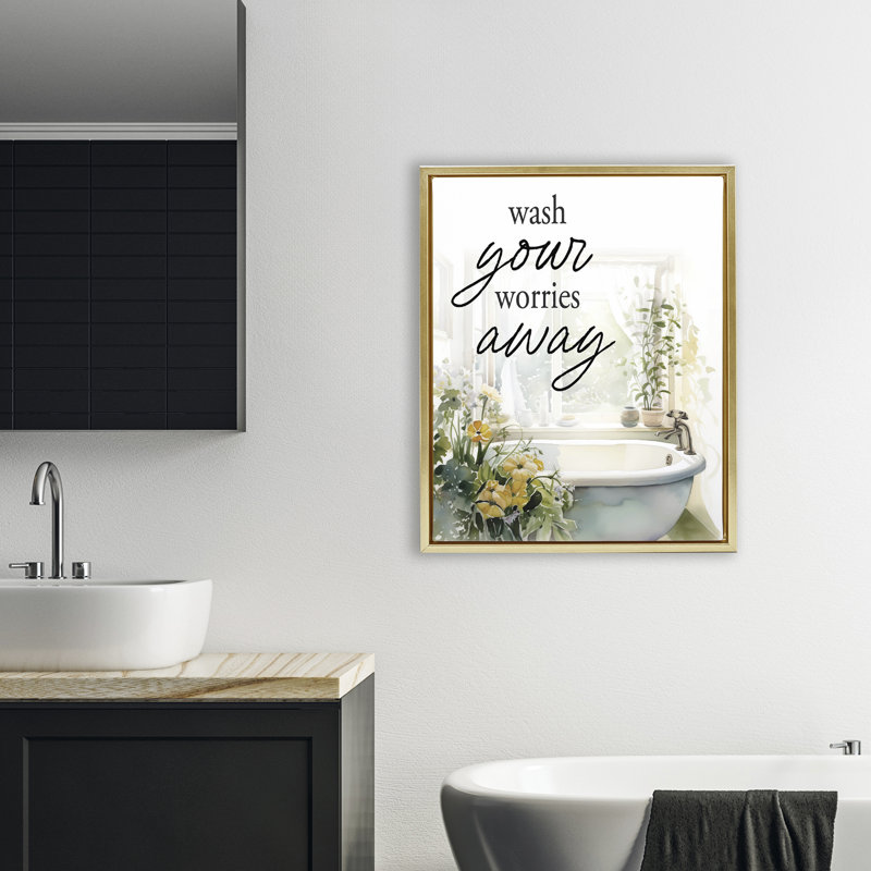 Cadre flottant pour salle de bain Wash Worries Away, H 31 po x l 25 po, Cadre flottant métallique doré