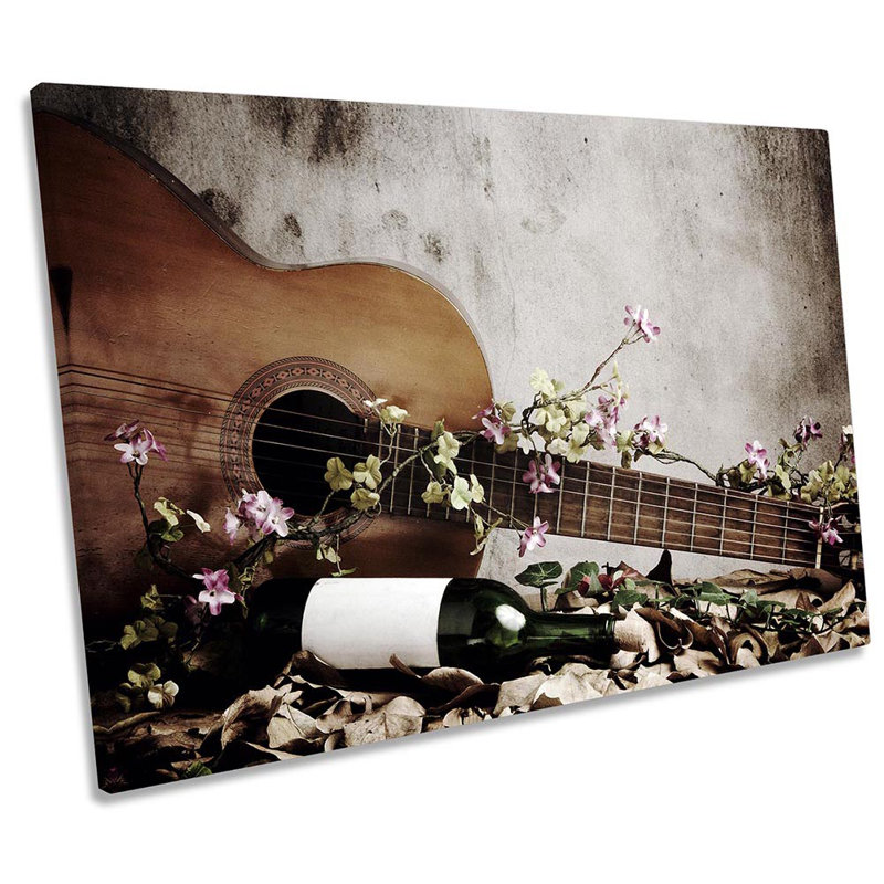 Guitar Music Wine Bottle - Wrapped Canvas Print, 30.5cm H x 45.7cm W