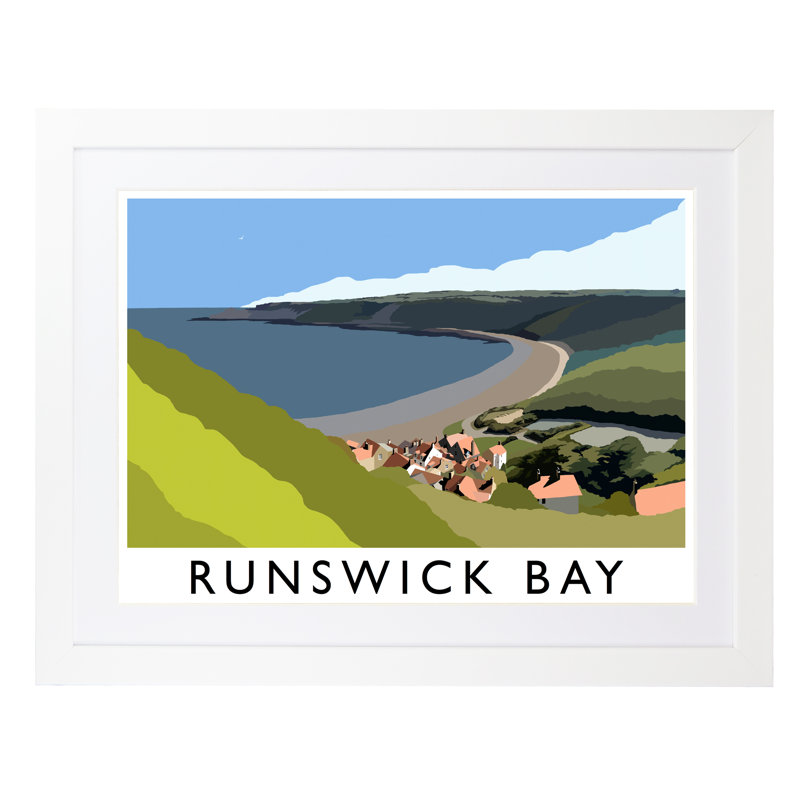 'Runswick Bay 4' by Richard O'Neil - Print, White Wood Frame, 33.5 cm H x 43.5 cm W x 2.2 cm D