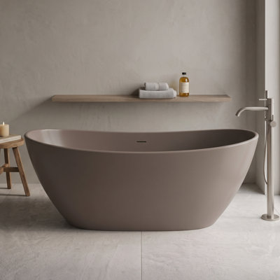 65 Inch Oval Solid Surface Freestanding Bathtub in Grey Brown Matte