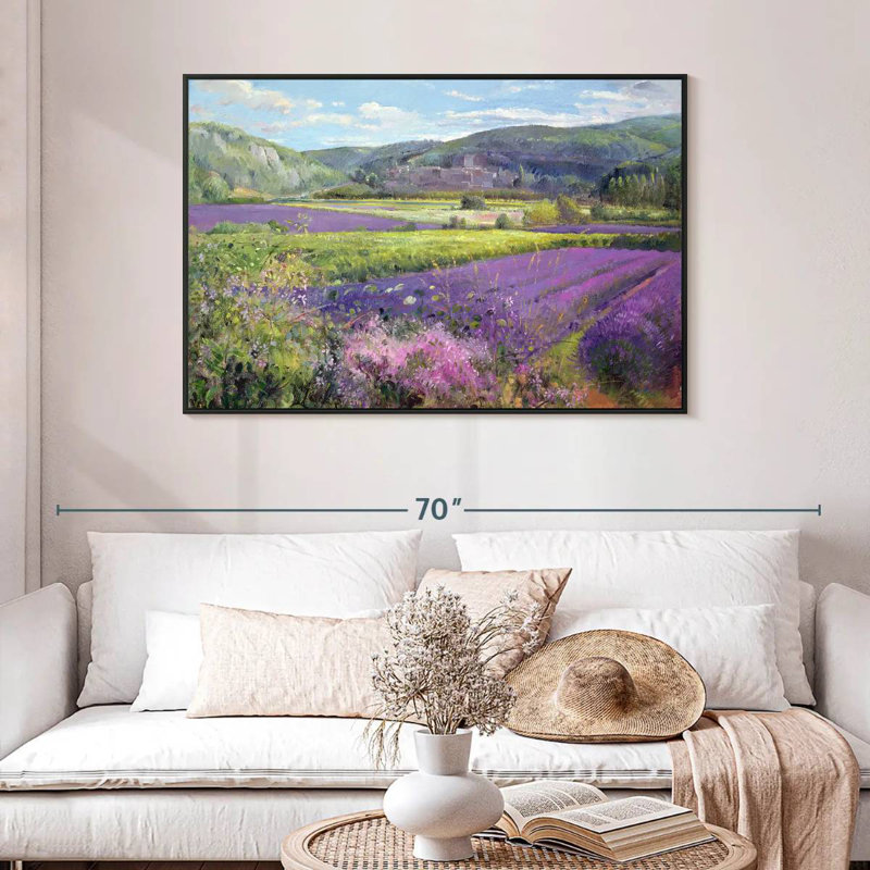 Champs de lavande dans la vieille Provence, 46 po x 31 po, Cadre flottant noir