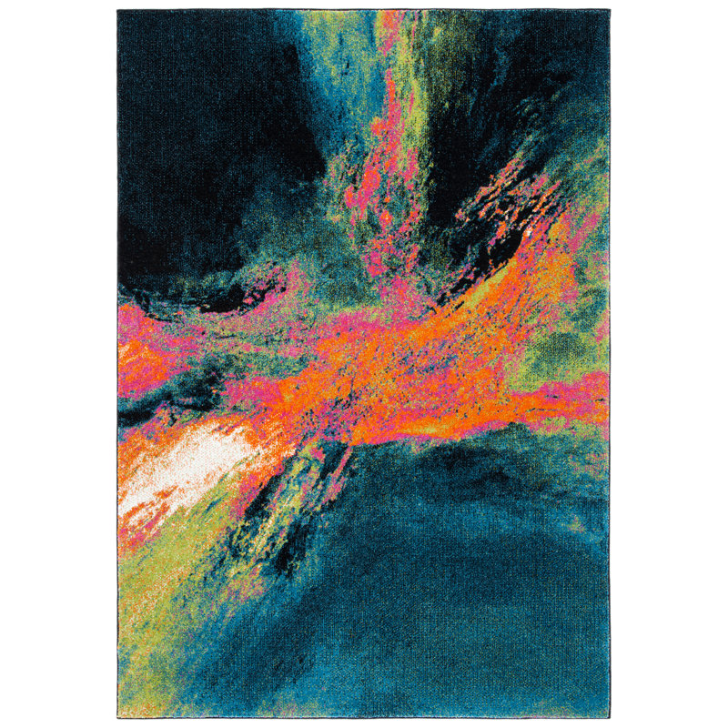 Rizzuto Abstract Blue/Orange Area Rug, Rectangle 2'7" x 5'