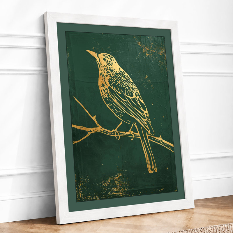 Golden Songbird Japandi - Framed Print, A2 - 59.4 x 42.0 cm, White