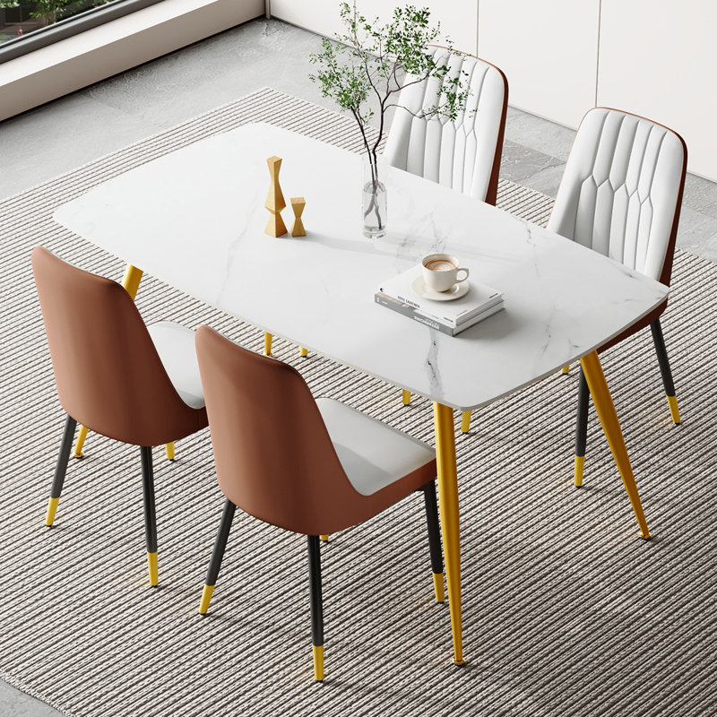 Ensemble repas en marbre, Or, Gris clair / Brun, 5