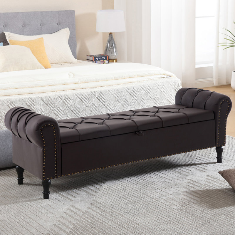Cleota 66.9'' Faux Leather Upholstered Storage Bench, Coffee, 21.9" H x 66.9" W x 19.6" D