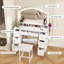Deogilde Dressing Table with 10 LED Bulbs, Large Tabletop Makeup Vanity Desk with 7 Fabric Drawers, Stool