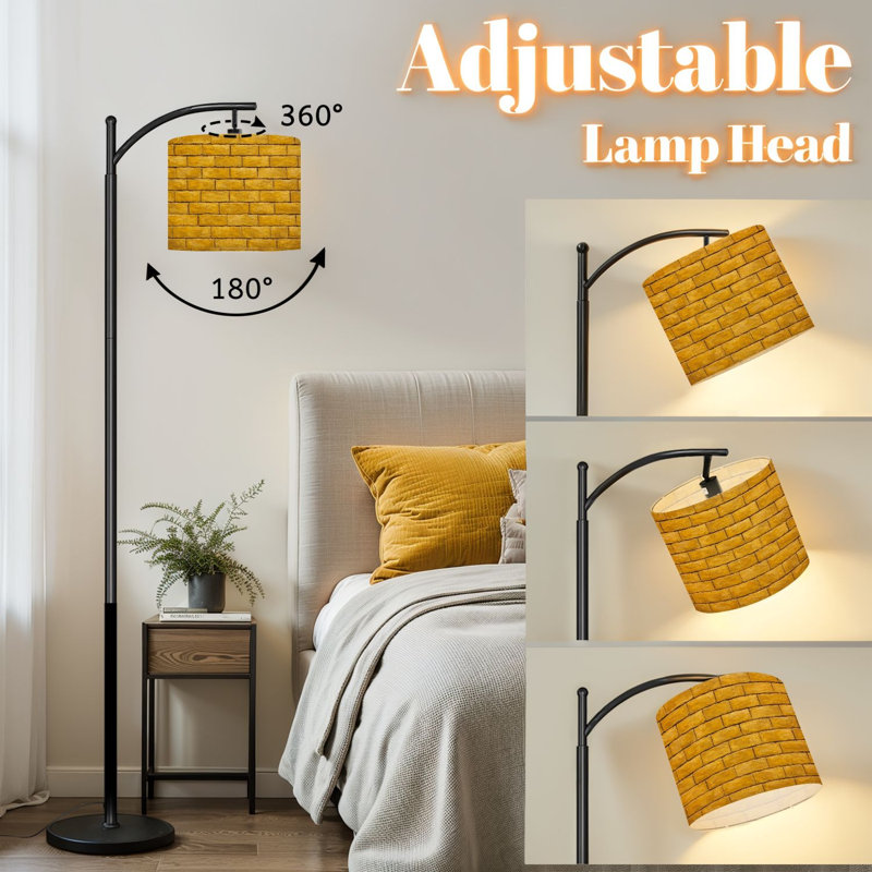 Lampe sur pied à arc avec abat-jour réglable en forme de mur de briques en or jaune à texture abstraite Lampe sur pied à 3 températures de couleur à intensité variable avec interrupteur au pied pour la chambre à coucher