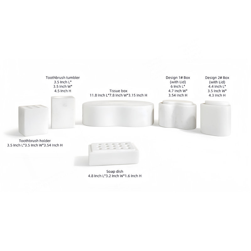 White Natural Marble Bathroom Accessories Set, Natural Stone, Genuine Marble, Real Marble