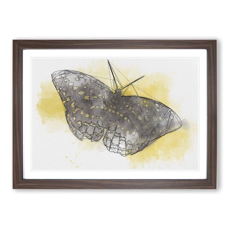 Butterfly Vol.4 Sketch - Picture Frame Painting, Walnut Framed, 48cm H x 65cm W x 2cm D