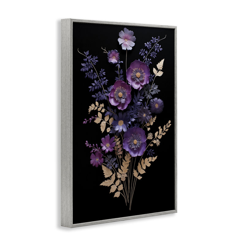 Giclée encadrée de fleurs mauves dimensionnelles, design par Heidi Kuntz, Estampe numérique Farmhouse, H 18 po x l 12 po