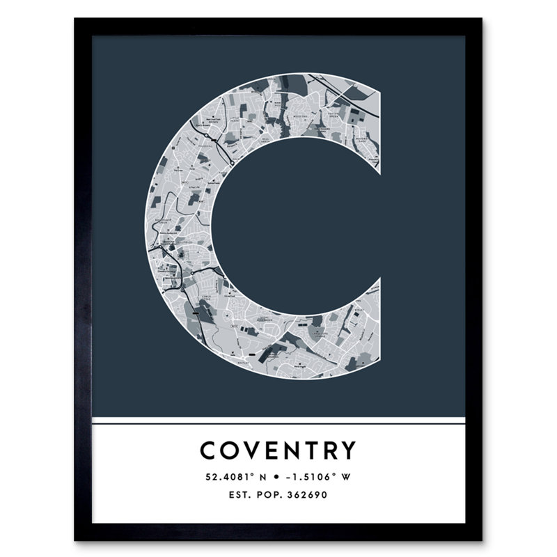 Coventry England United Kingdom City Map Navy 1 Piece Single Picture Frame Wall Art