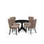L'ensemble de mobilier de salle à manger 5 pièces comprend une table ronde avec piédestal et 4 chaises rembourrées en tissu de couleur café, noir brossé-1998732273-1998732283-1998732286