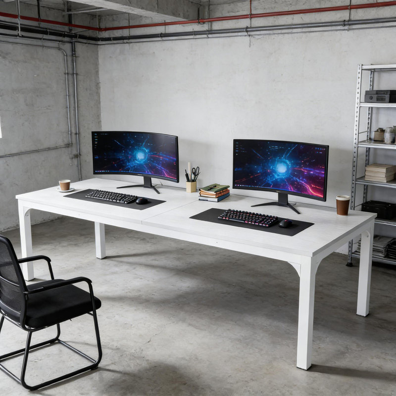 Dual Workspace Desk,Conference Table,Rectangle Computer Desk, White