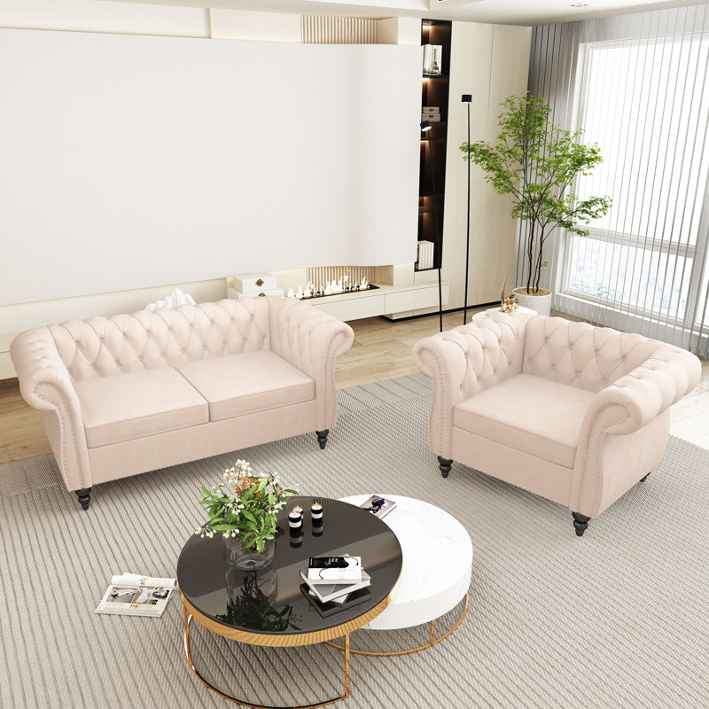 Ensemble de salon en velours 2 pièces Earnhart, Velours beige