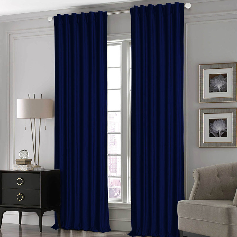 Mckyla Velvet Room Darkening Curtain Pair, 50" W  x 96" L, Navy Blue