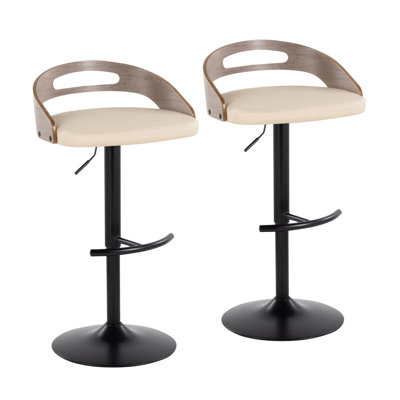 Ensemble de 2 tabourets pivotants réglables avec repose-pieds en T rond, similicuir gris clair et base en métal noir