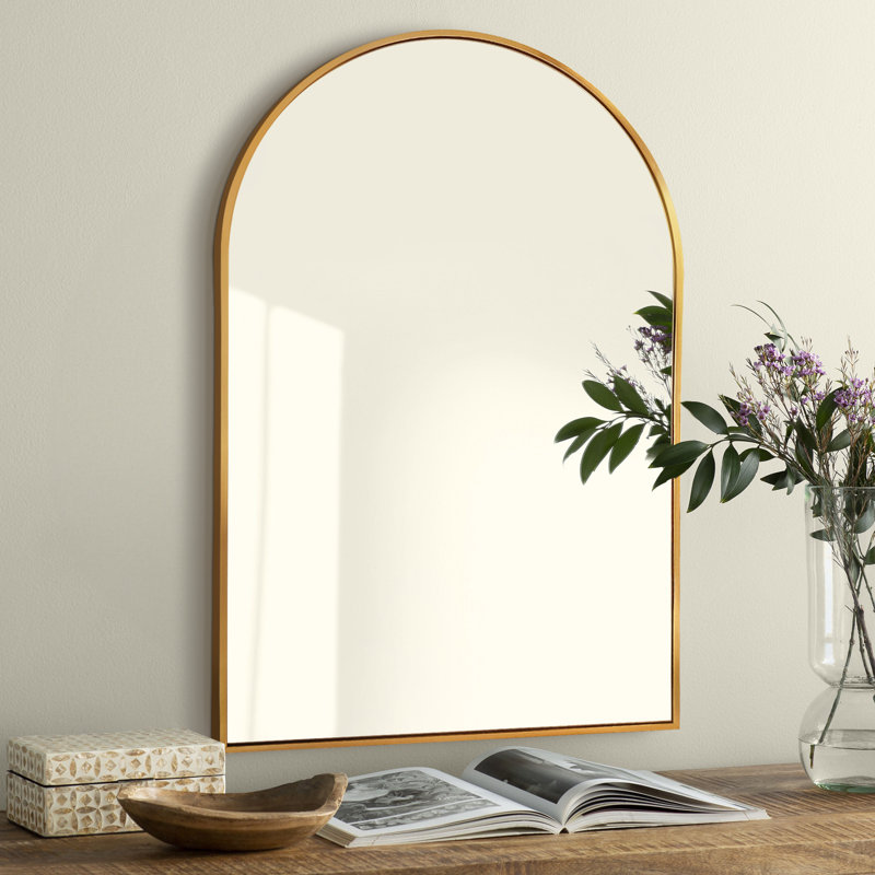 Zakria Aluminium Frame Arch Mirror with Hooks, 36" x 24", Gold