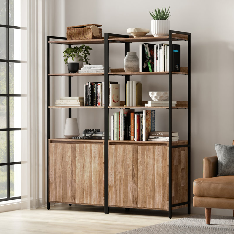 Bibliothèque Kelsey avec portes (ensemble de 2) en naturel, (4 tablettes) H 74 po x l 30 po x P 17 po