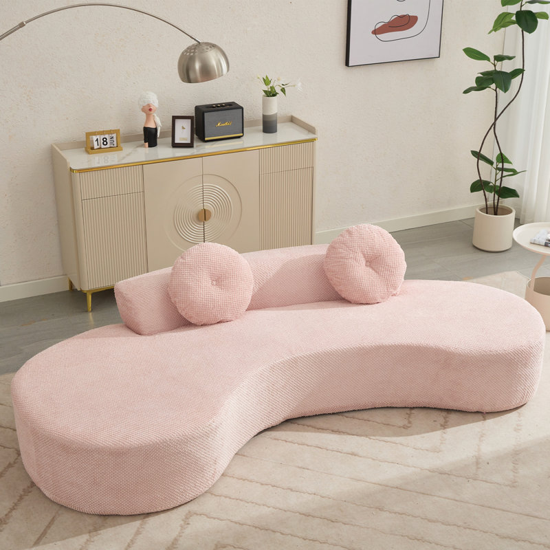 Boneless Curved Sofa, Modern Minimalist Sofa, Cloud Couch Sofa 3-4 Seater Couch, Pink