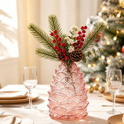 Vase décoratif en verre en forme de pomme de pin, vase à fleurs en verre transparent gaufré, centre de table décoratif pour la maison, la chambre et le salon. Plusieurs couleurs disponibles.
