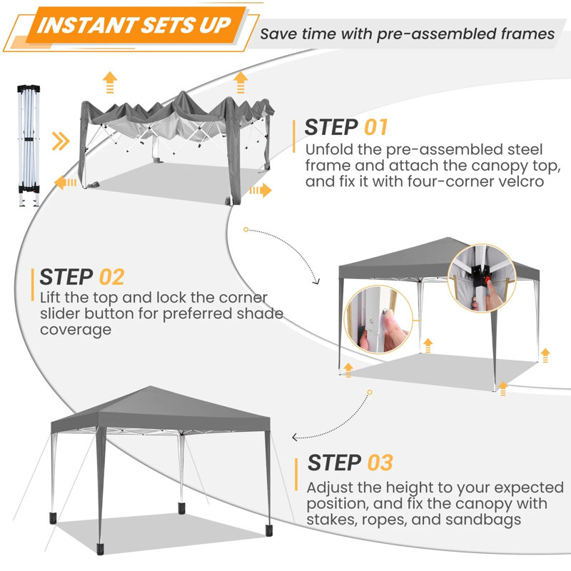 10x10 Pop Up Canopy Tent Without Sidewall, UPF 50+ Waterproof Outdoor Canopy, Instant Tent Portable Canopies Gazebo for Commercial Sun Shade Party Backyard with 4 Sandbags