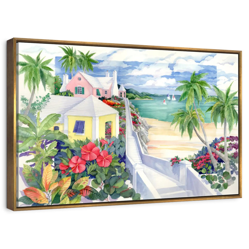 Island Cliff, Cadre flottant doré, 37 po x 25 po
