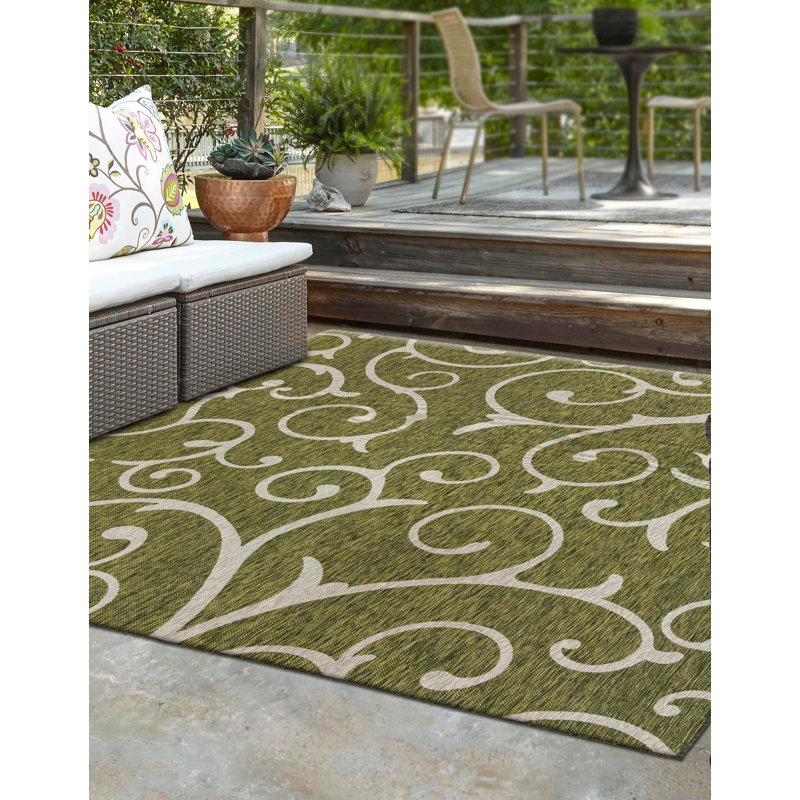 Hague Botanical Green Indoor/Outdoor Area Rug, Square 10'8"