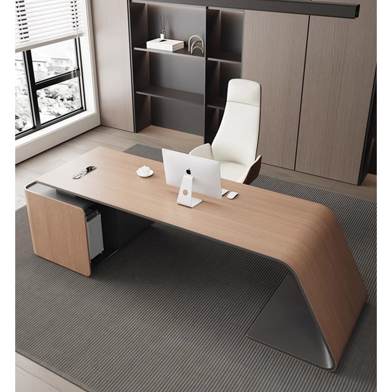 Practical Large Desk with 3 Drawers and Asymmetrical Base, 29.5" H x 86.6" W x 31.5" D