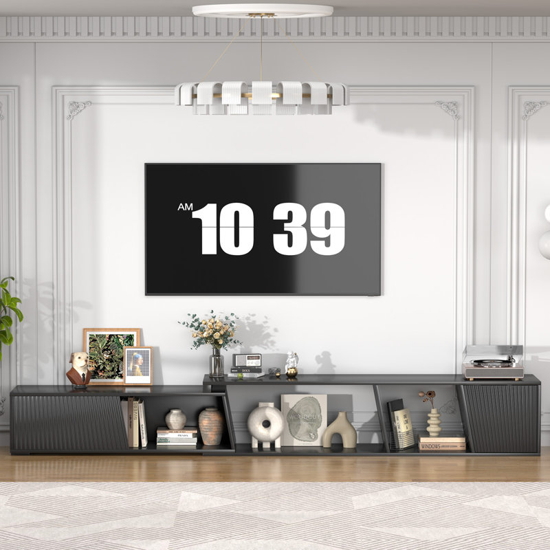 Meuble télé extensible, meuble télé moderne pour téléviseur de 110 po ou moins, console multimédia réversible en bois, Noir