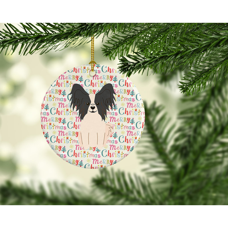 Ornement suspendu Merry Christmas Papillon, Beige / noir
