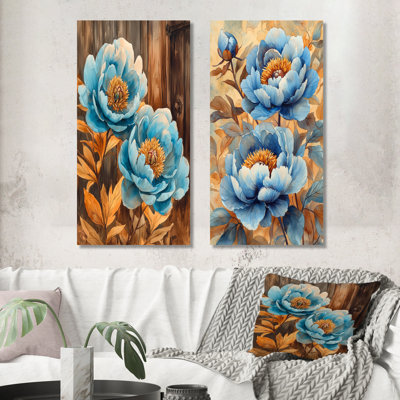 Pivoines bleues dans la basse-cour III - Art mural floral 2 pièces
