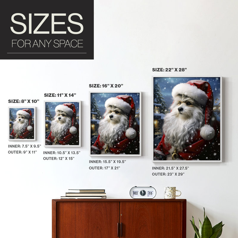 Santa Paws I, reproduction encadrée - bois massif, H 11 po x l 9 po, Blanc