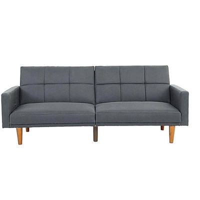 Canapé-lit convertible d'apparence transitionnelle en fibre de polyester bleu-gris, coussin en velours 1 pièce, pieds en bois