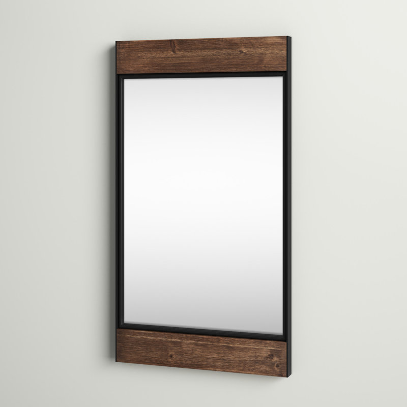 Rustic Brown and Black Rectangular Wood Wall Mirror
