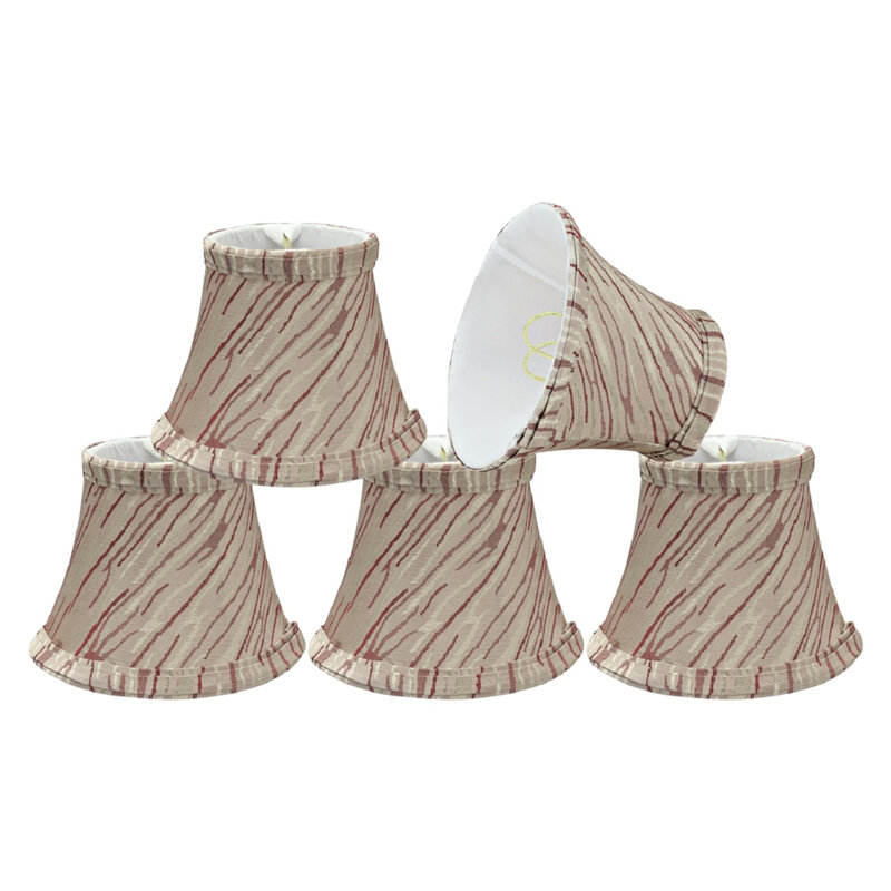 Gray and Red Striped Fabric Bell Chandelier Lamp Shades, Set of 6