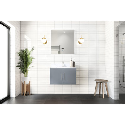 30 po L x P 22 po. Meuble-lavabo gris foncé avec miroir à DEL