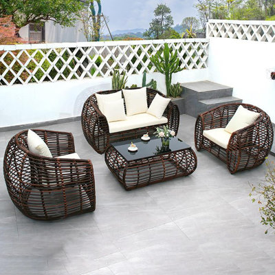 Ensemble de conversation d'extérieur en rotin pour 4 personnes avec coussins Modern Modern