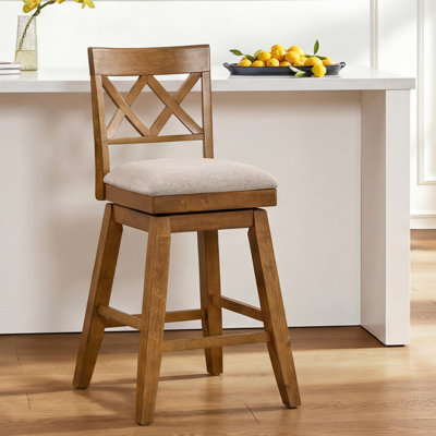 Modern Farmhouse Cross Back Upholstered Solid Wood Bar Stool