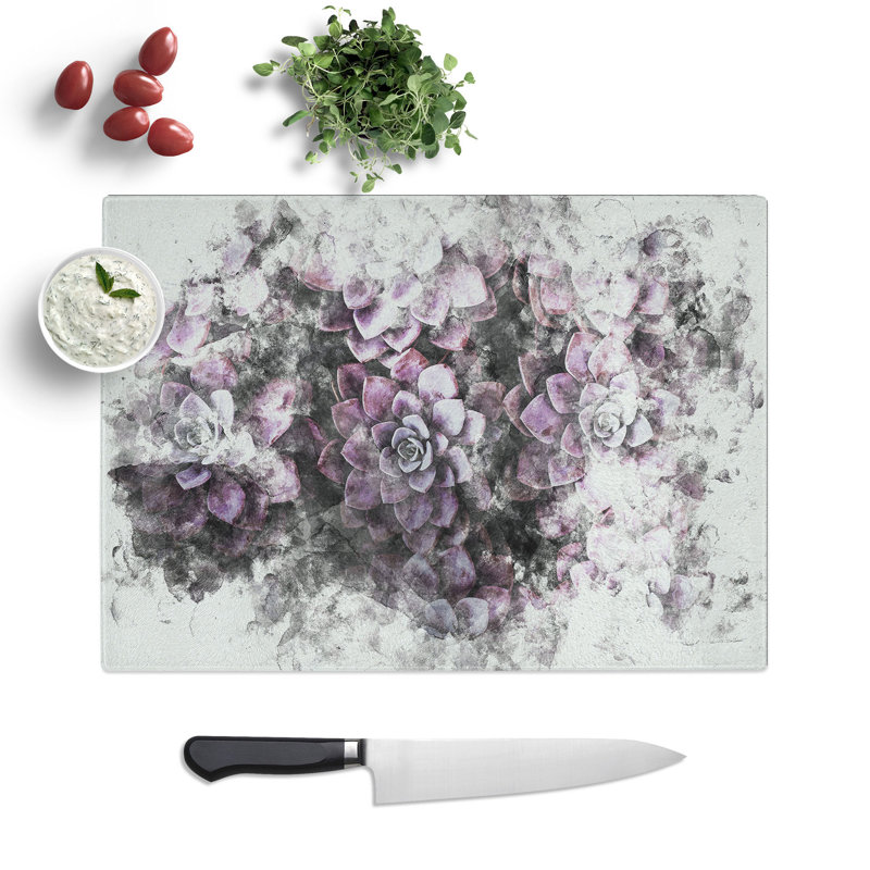 Tempered Glass Pretty Purple Succulent Plants Chopping Board, 20 cm x 28.5 cm