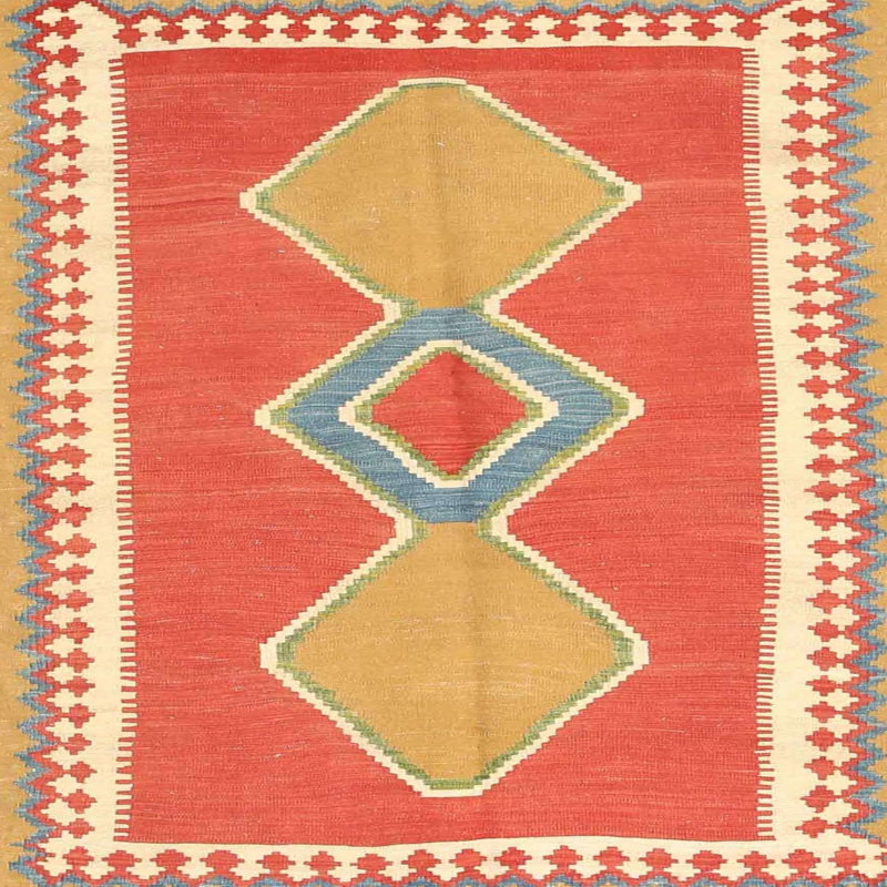 Tapis de zone orange/beige contemporaine, Carré 7 pi