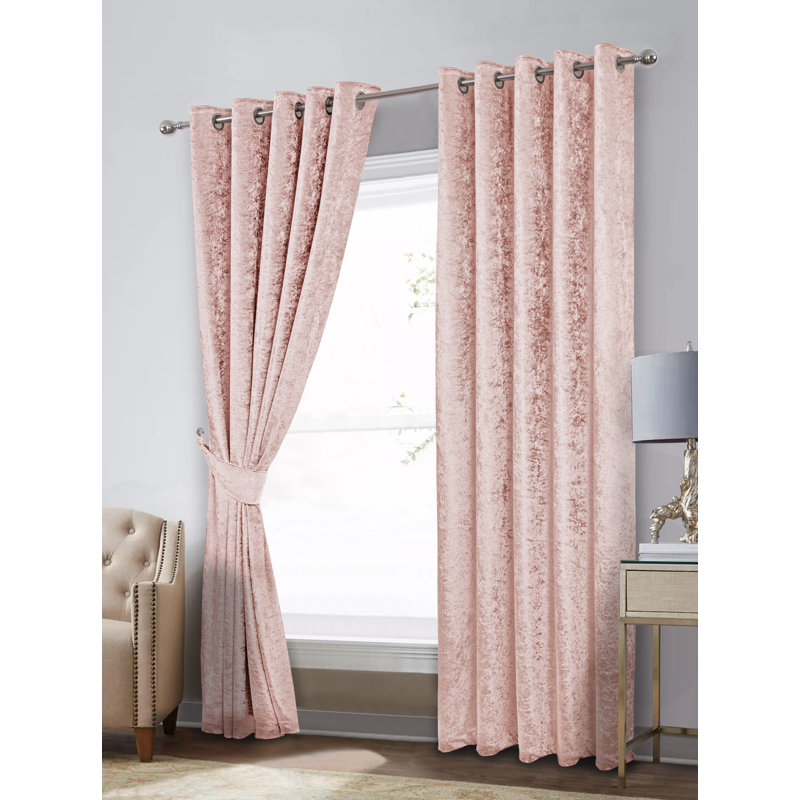 Crushed Velvet Fully Lined Curtains, Pink, 165 W x 137 D cm