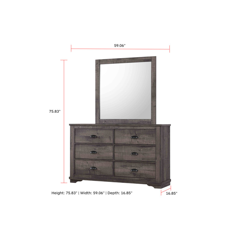 Commode 6 tiroirs pour rangement latéral, Gris