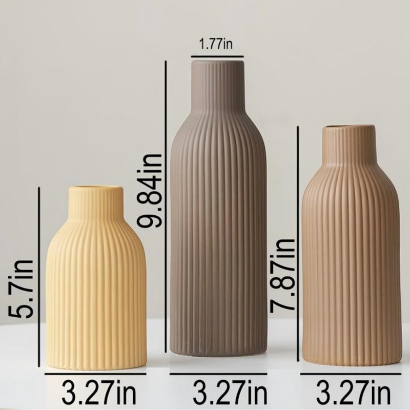 Ensemble de 3 vases modernes en céramique, Brun